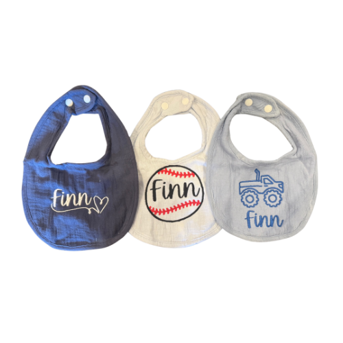 Custom Embroidered Baby Bibs - 3 Pack